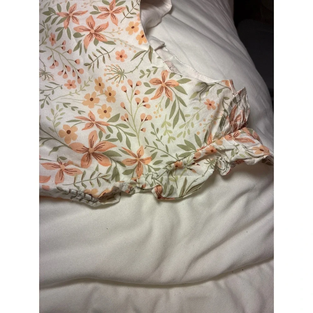 Catherine Malandrino Girls Floral Ruffle Sleeve Dress Size 5T Peach Green White